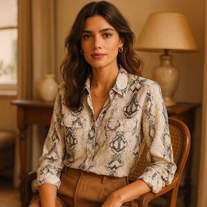 WHBM 100% Silk Snake Print Blouse